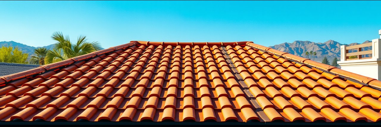 Terracotta tile roof on a home in mountain landscape by Right Way Roofing Inc.