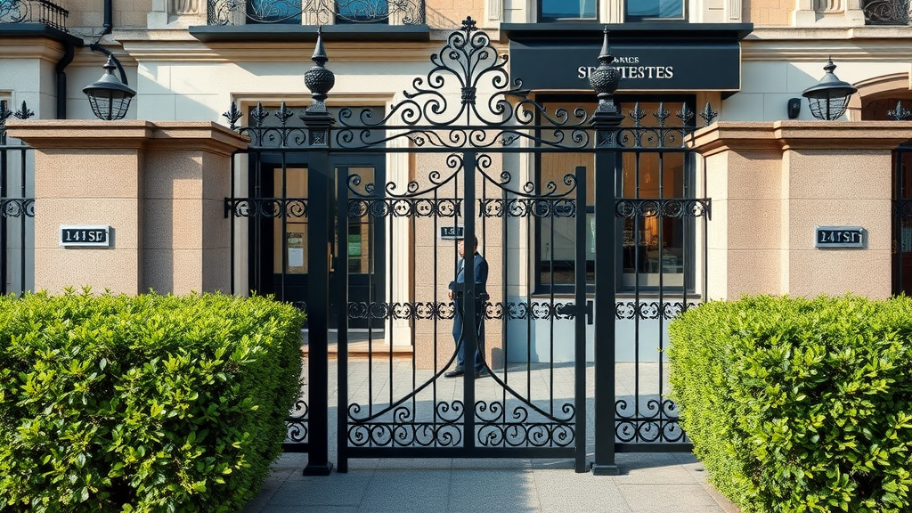 Best custom ornamental metal fence design for Batavia, IL business property.