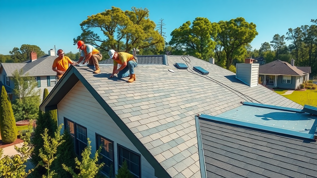Expert roofing installation &amp; repair crew in Wake Forest replacing metal panels.