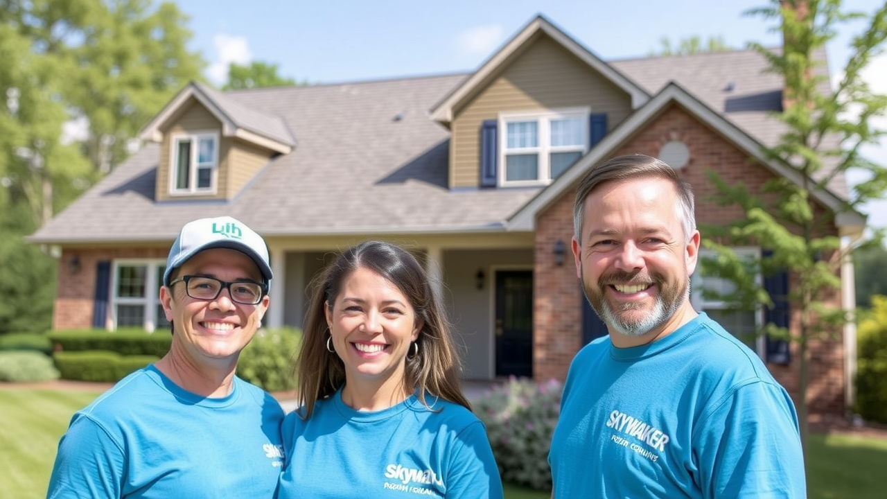 Skywalker Roofing Company team with awards, symbolizing trusted roofing service