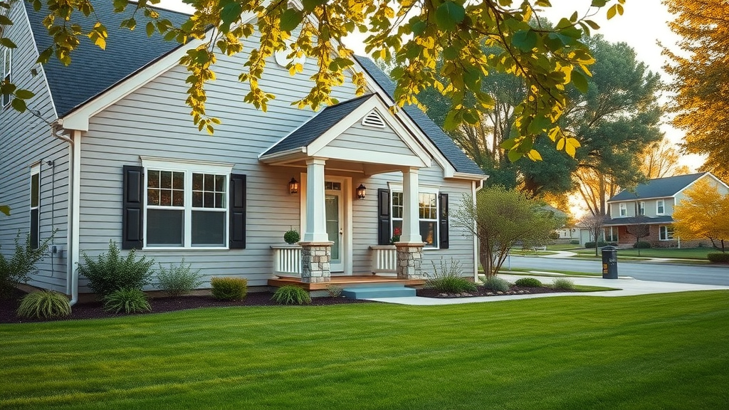 Modern home with new siding in Livonia MI under bright morning light