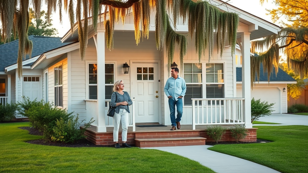 Homeowners in Sanford, FL relaxing by house after roof replacement project