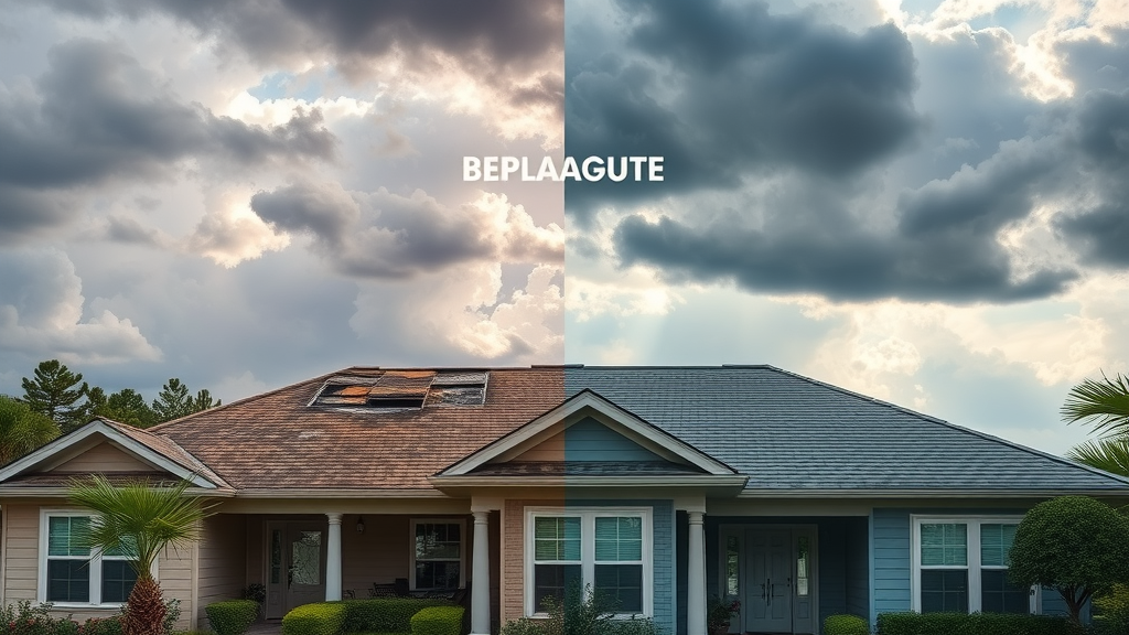 Comparison of old vs new roof replacement near Sanford, FL after storm