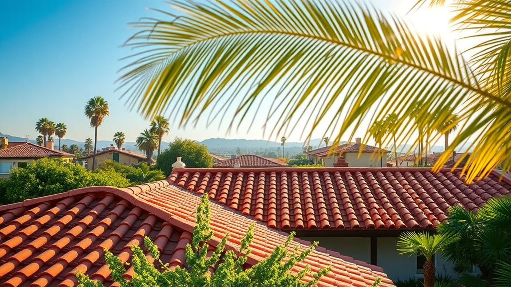 Clay tile roof services in Los Angeles for sunlit Spanish-style home