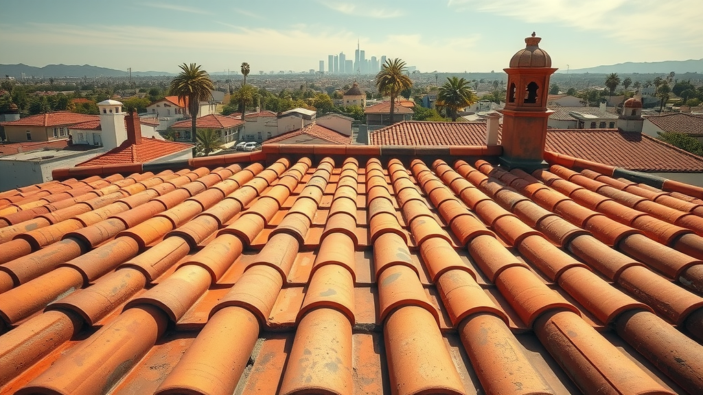 Los Angeles skyline with pristine clay tile roof services featured