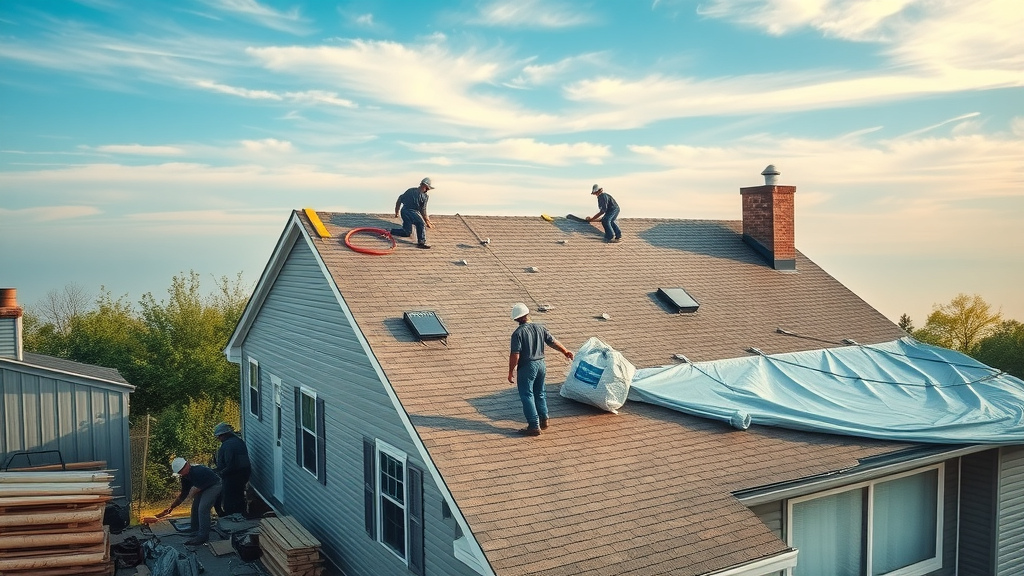 Fort Wayne roofing company team performing precise installation on residential roof