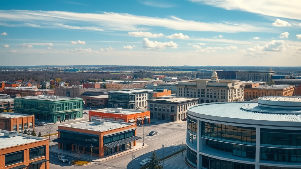 New commercial roofs in Nicholasville, KY business district cityscape