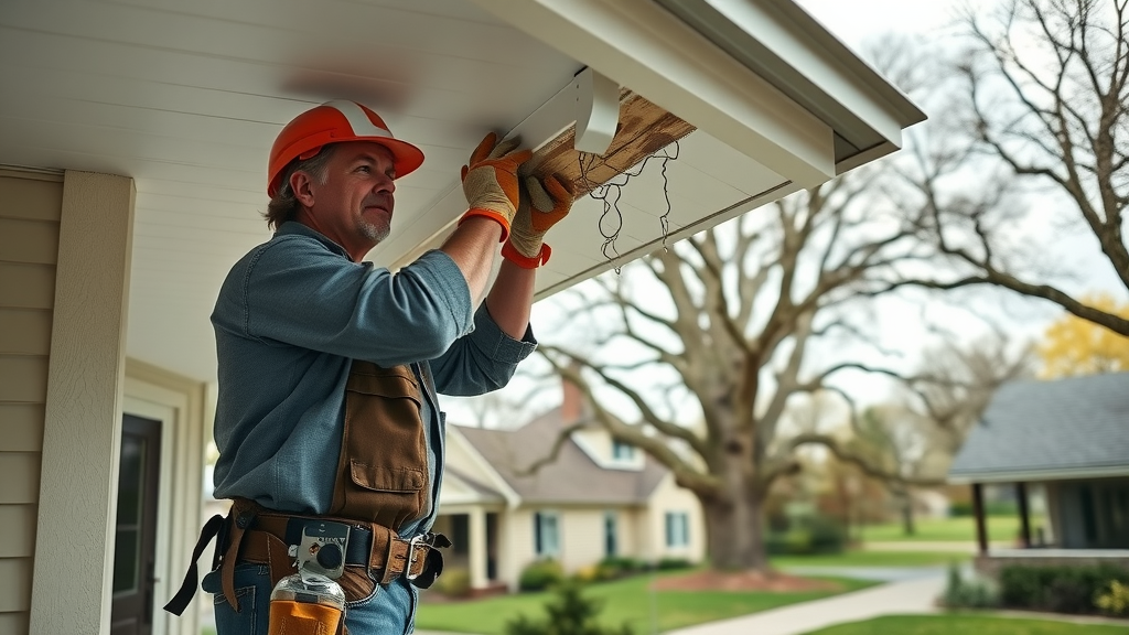 Contractor performing soffit repair or refurbishment in Romulus, MI home
