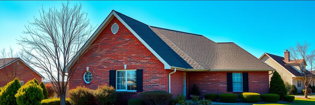Las Vegas brick house with attic roof, showing insulation potential.