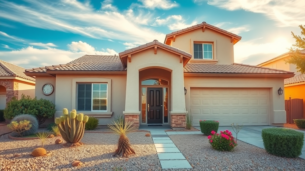 Modern Las Vegas home with energy-efficient attic insulation upgrades, sunlit.