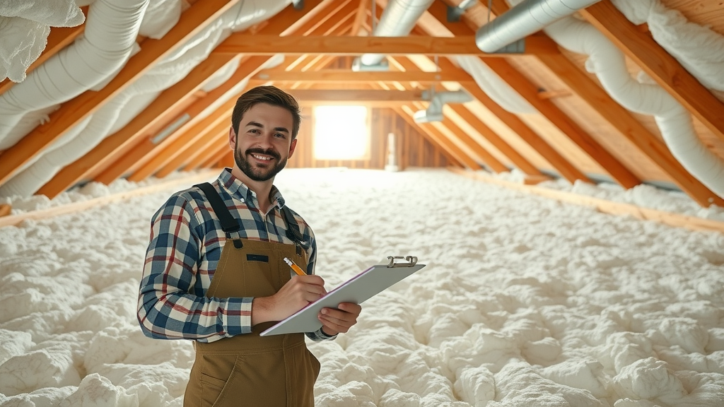 Professional inspects upgraded attic insulation in Las Vegas home for energy efficiency.