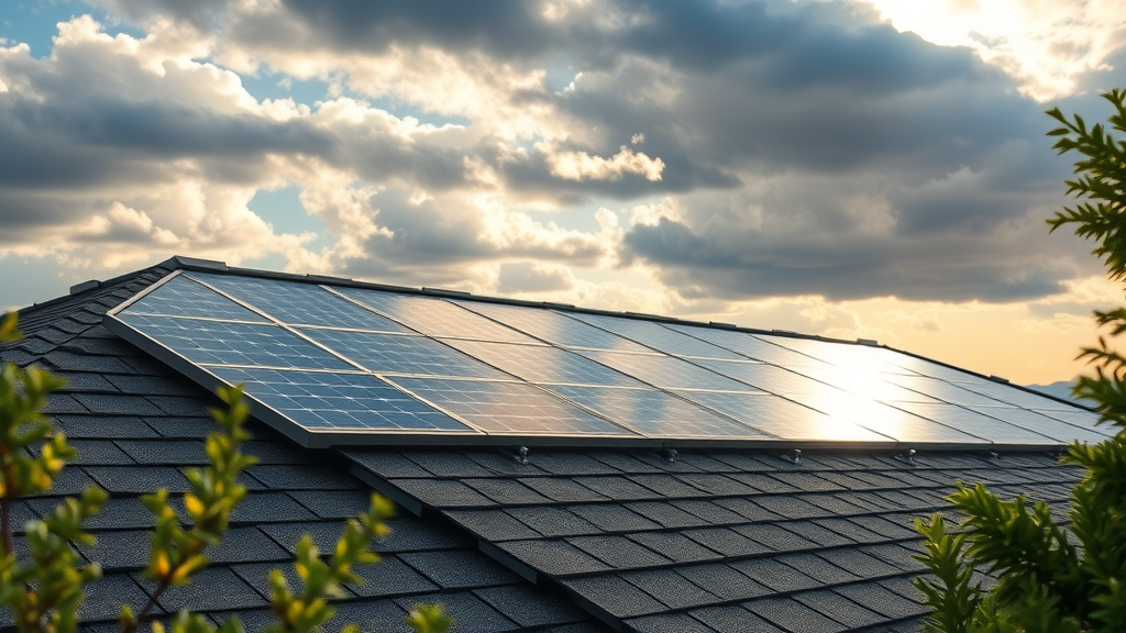 Impact-resistant solar roofing panels on Denver home under dramatic sky