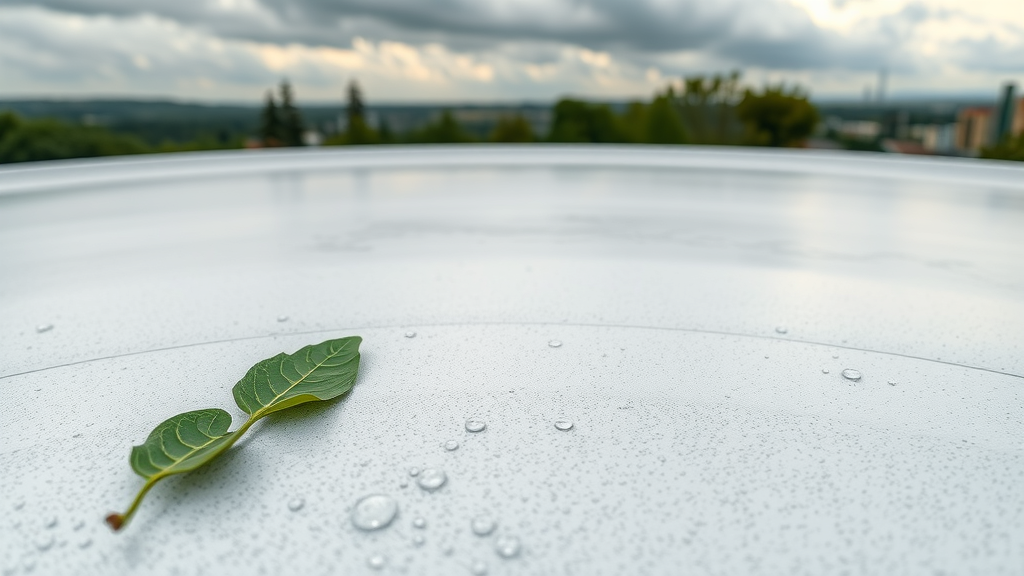 Single-ply membrane details on flat roof highlight efficiency and weatherproofing