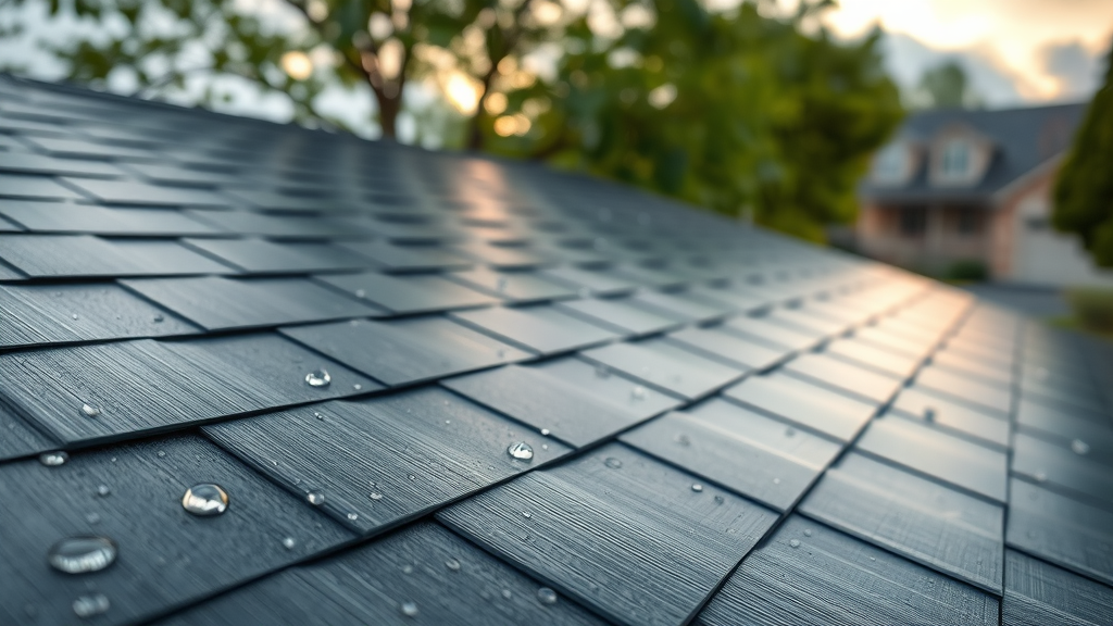 Detail of solar roofing services in Clemmons, NC with advanced solar shingles in sunlight