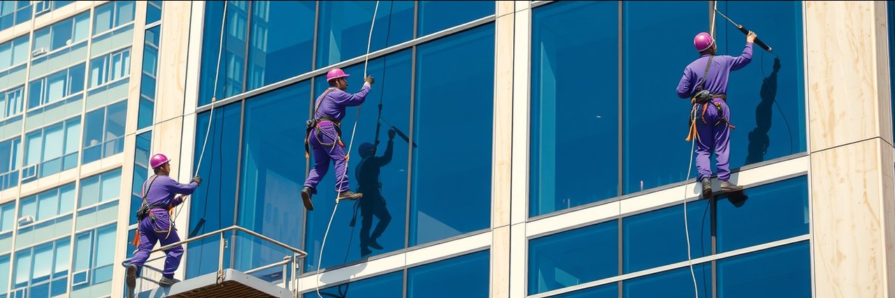 Professional window cleaning Fort Worth, TX team cleaning high-rise building windows