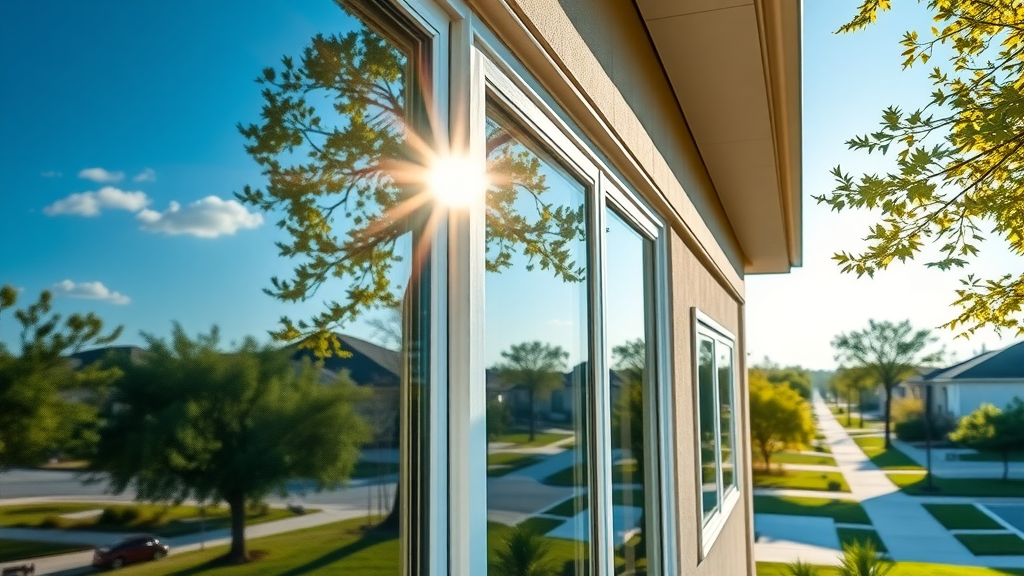 Shiny residential windows sparkling under Fort Worth, TX sunlight after cleaning