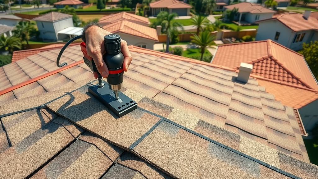Close-up of expert shingle installation for San Diego home roof upgrade