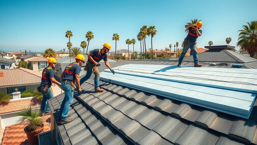 Expert team performing residential roof installation in San Diego, CA