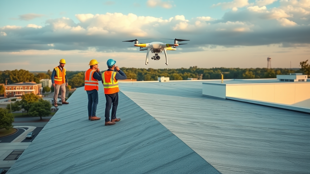 Commercial roofing near Wake Forest, NC professionals inspecting modern rooftop