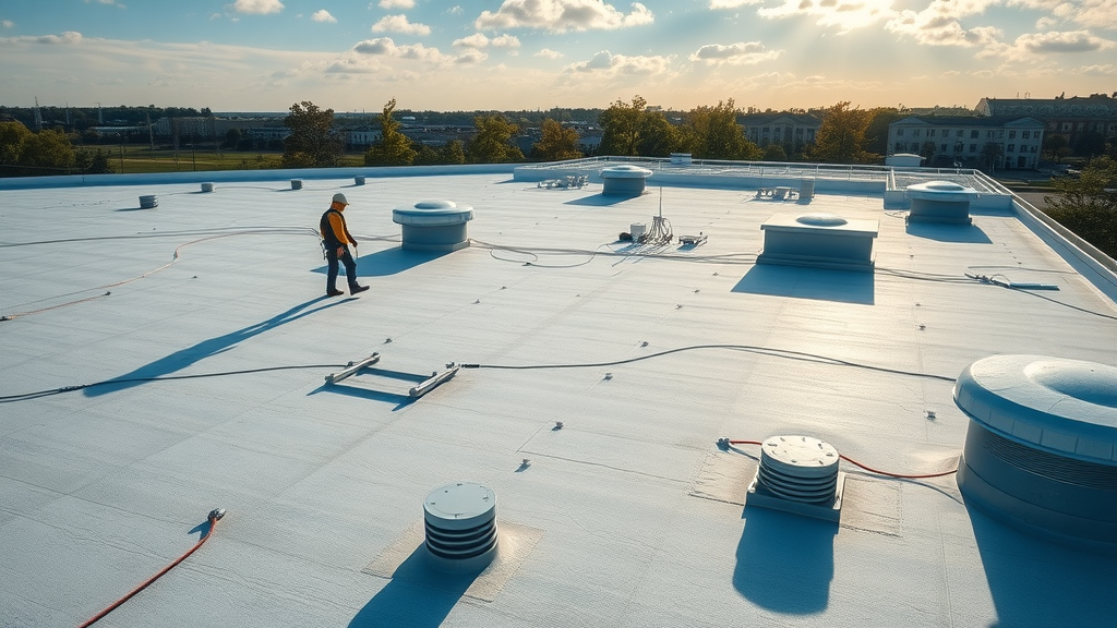 Flat commercial roof inspection near Wake Forest, NC with technician in action