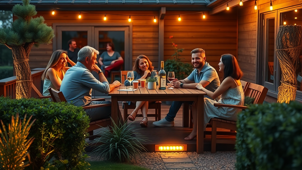 Cozy outdoor deck patio lighting creates a warm gathering space for evening entertaining