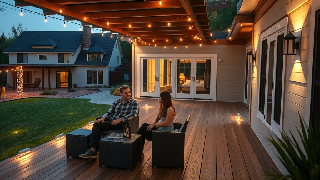 Modern deck patio lighting enhances ambiance for evening relaxation outdoors