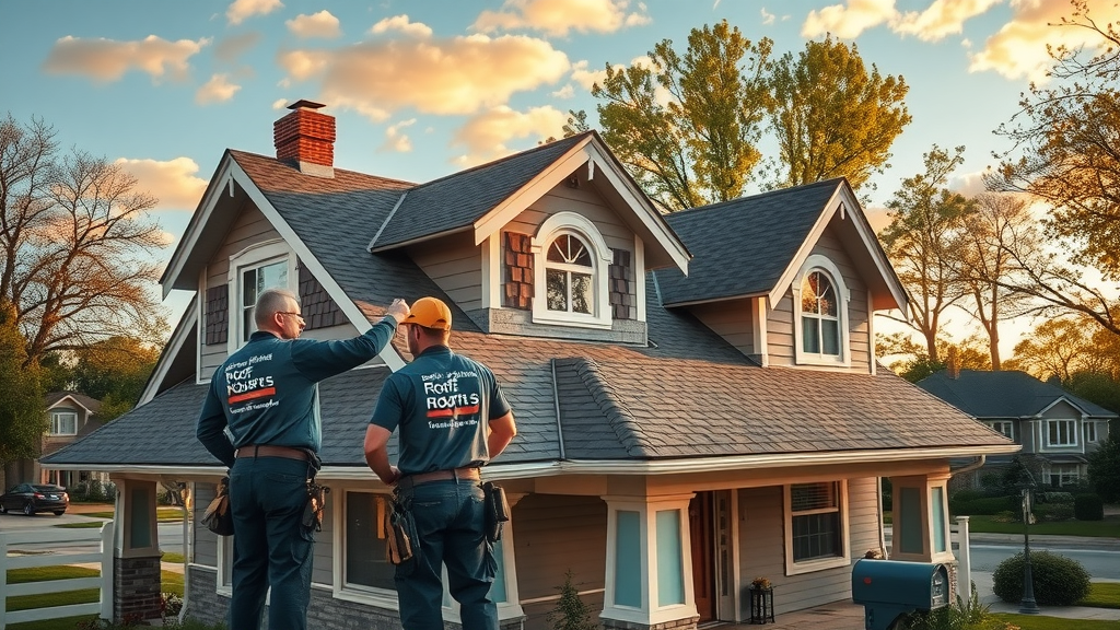 Indianapolis roofers inspecting newly repaired roof in craftsman neighborhood