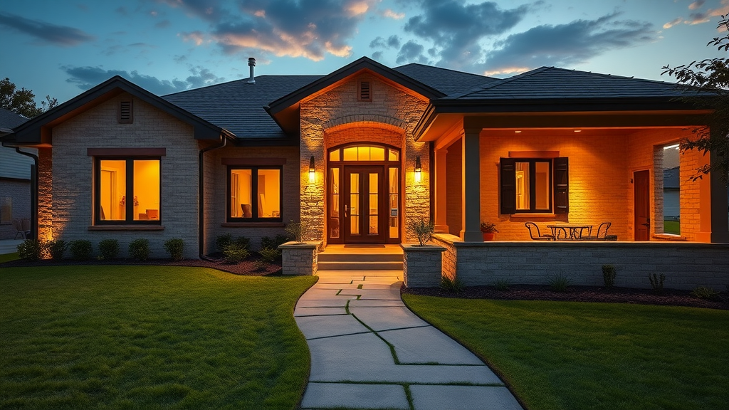 Smart lighting control system highlights Austin Texas home exterior at night