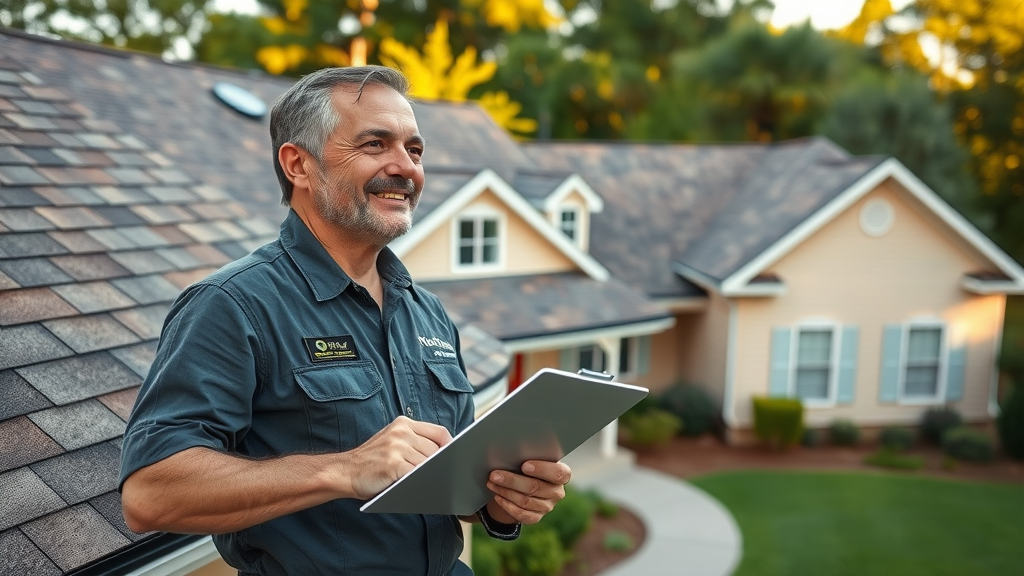 Trusted roofing contractor near Lawrenceville, GA inspecting a home