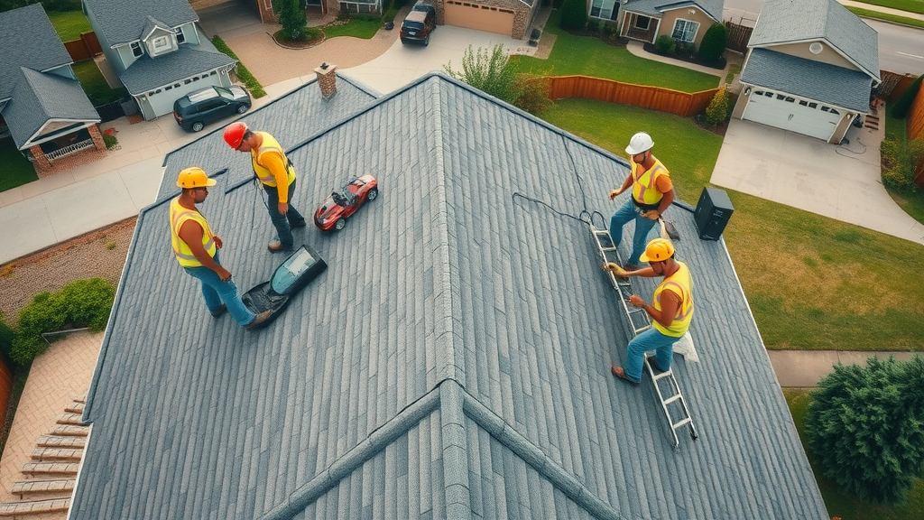 Roofing team working on a home near Lawrenceville, GA for quality repairs