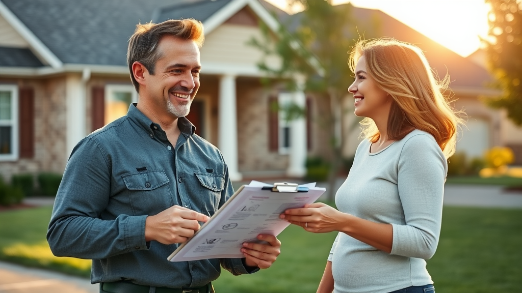Tulsa roofing specialist explains roof hail damage repairs to satisfied homeowner.