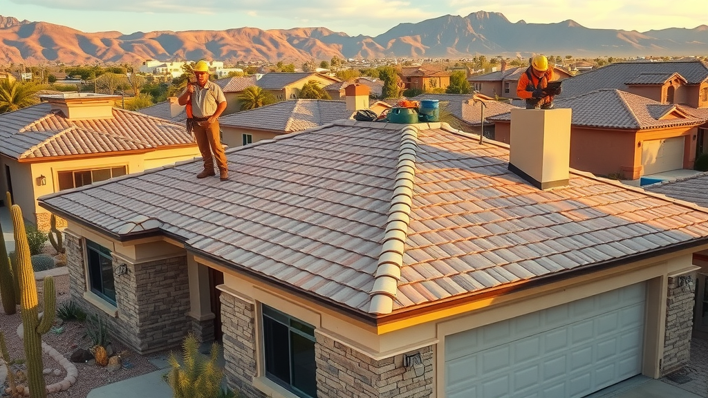 Expert residential roof installation in Gilbert AZ on a modern home, desert background