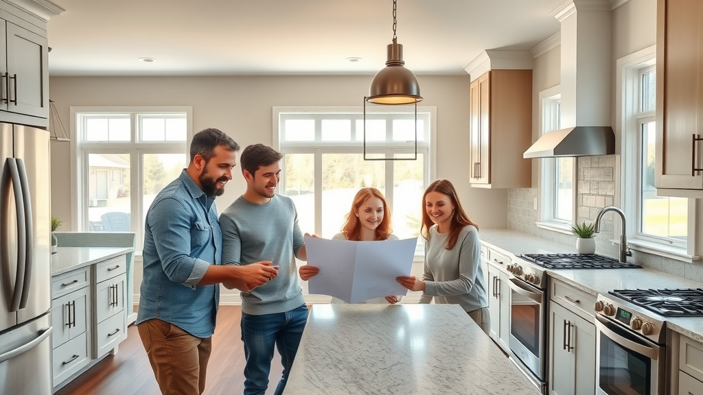 Home remodeling company in Sussex WI consulting family in modern kitchen renovation