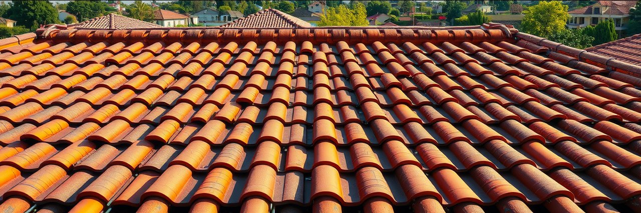 Terracotta rooftops in Northridge, CA with sunlight, detailed roof inspections