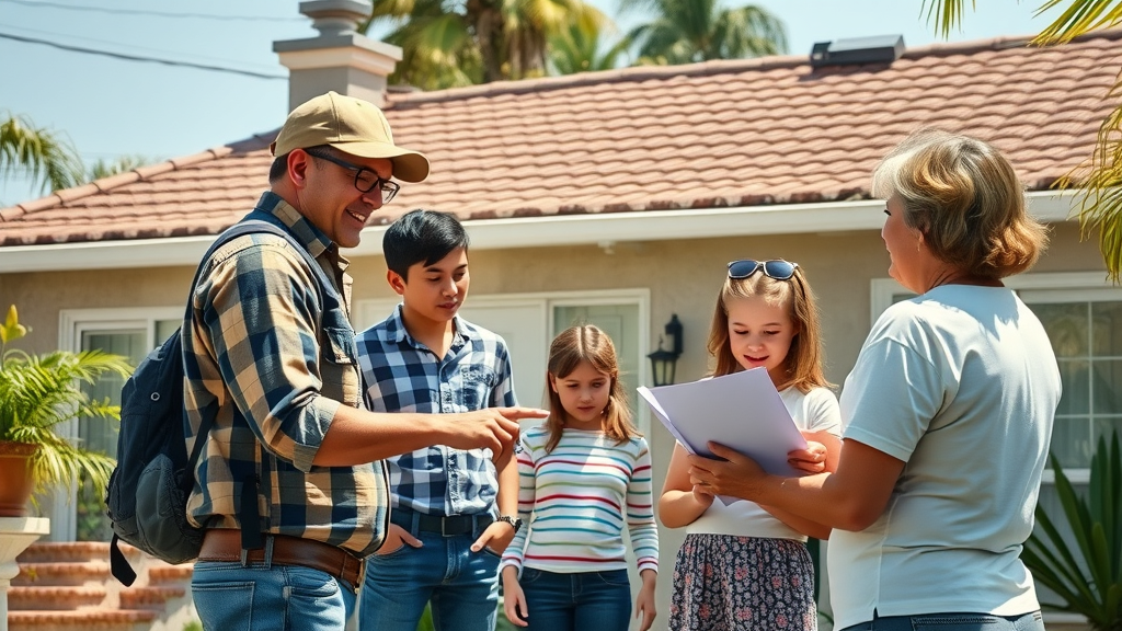 Roof inspections in Northridge, CA, expert explains roof condition to family