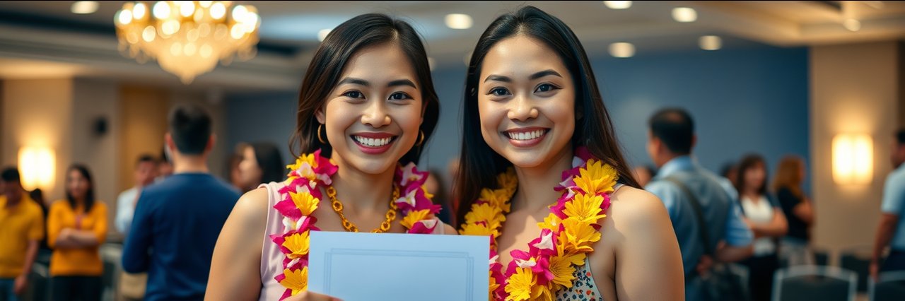Smiling woman at indoor event, cheerful atmosphere, casual, award ceremony.