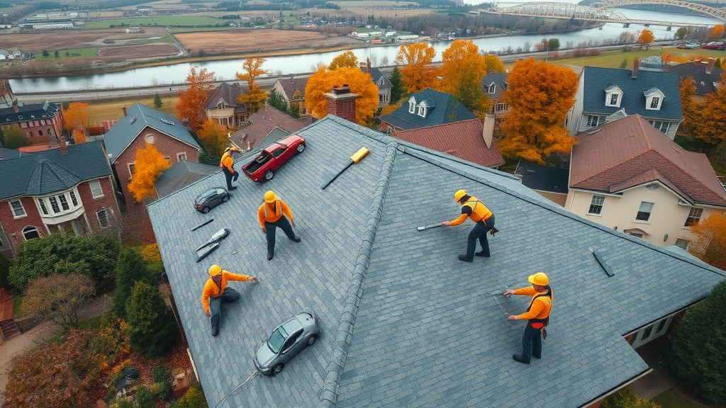 Roofing contractor team in Cincinnati, OH replacing shingles on home roof
