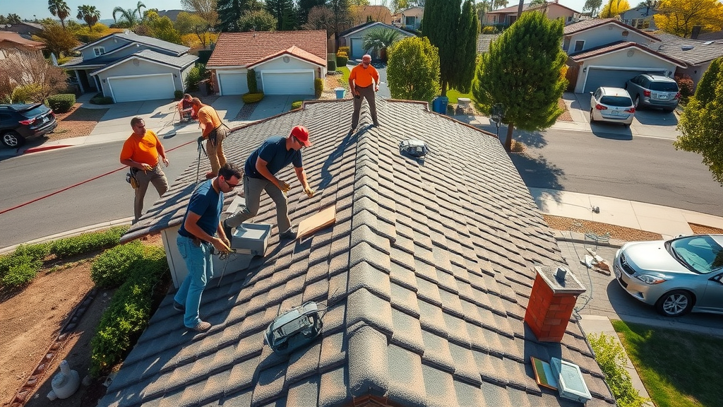 Roofers in Chico, CA working together to replace home roof tiles