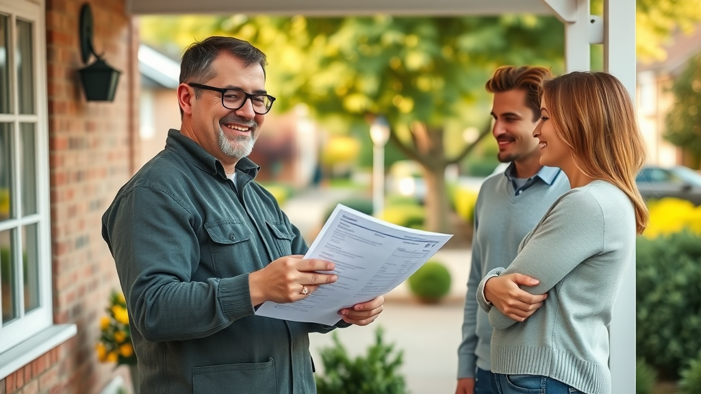 Trusted roofers in Norfolk, VA explaining roofing estimate to homeowners outdoors