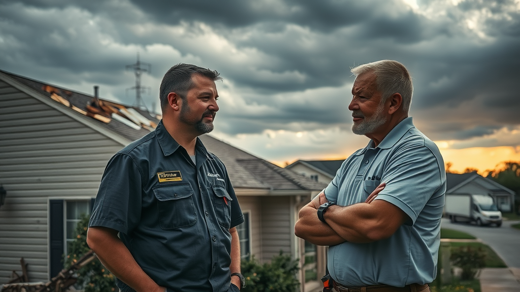 Storm restoration company in Lubbock, TX expert inspects storm-damaged home roof