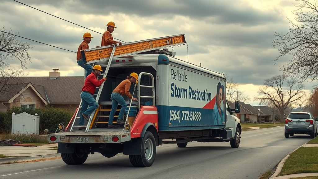 Storm restoration company in Lubbock, TX team arrives for urgent roof repair