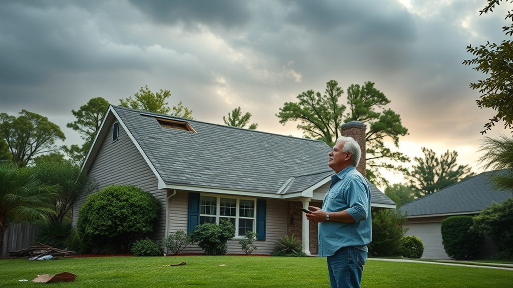 Storm damage roof repair services near Midlothian VA shown on suburban home after storm