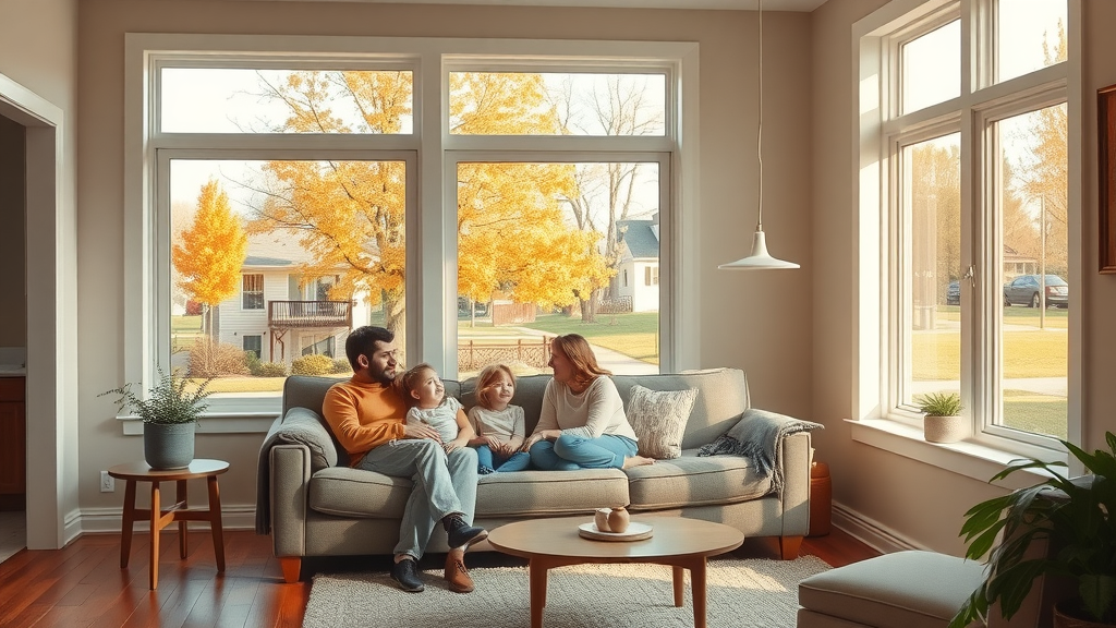 Family enjoys new energy-efficient windows near Madison, WI in sunlit living room