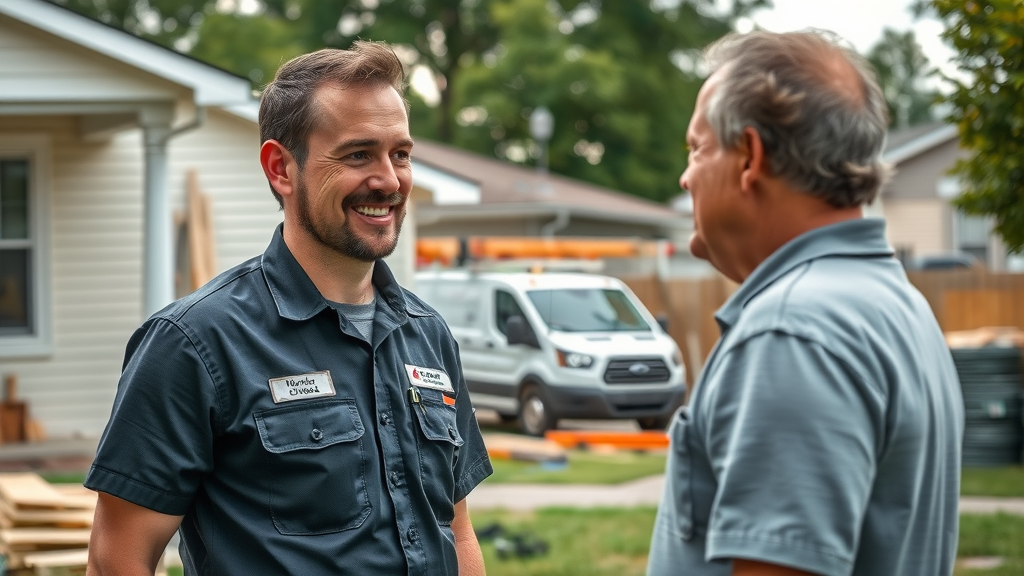 Local storm restoration professional consulting homeowner near Columbus OH