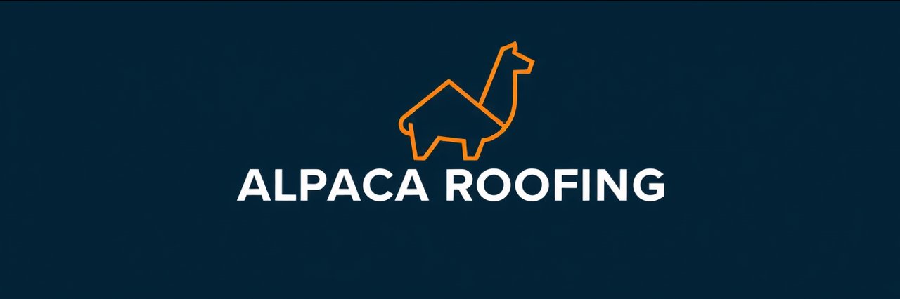 Modern minimalist logo for Alpaca Roofing on blue, roof replacement Aspen, CO