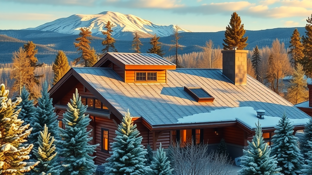 Luxury Aspen home showcasing metal roof replacement and Colorado mountains