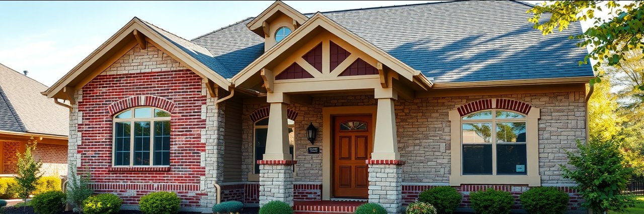 Highly detailed brick and stone house exterior by siding contractors in Macedonia, OH