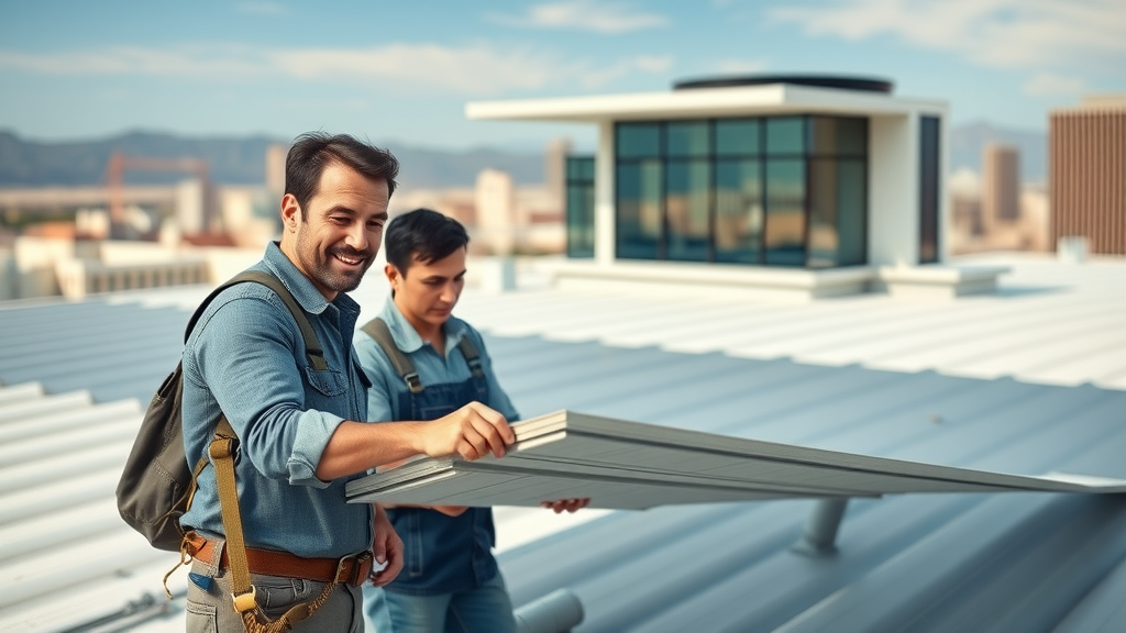 Las Vegas commercial roofing services team installing flat roof materials