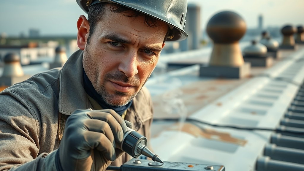 Industrial roofer sealing roof joint for Appleton WI business facility